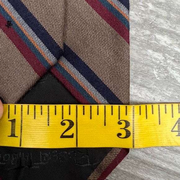 Robert Talbott Tan w/ Red, Navy & Gold Stripe Wool Tie - Picture 6 of 6